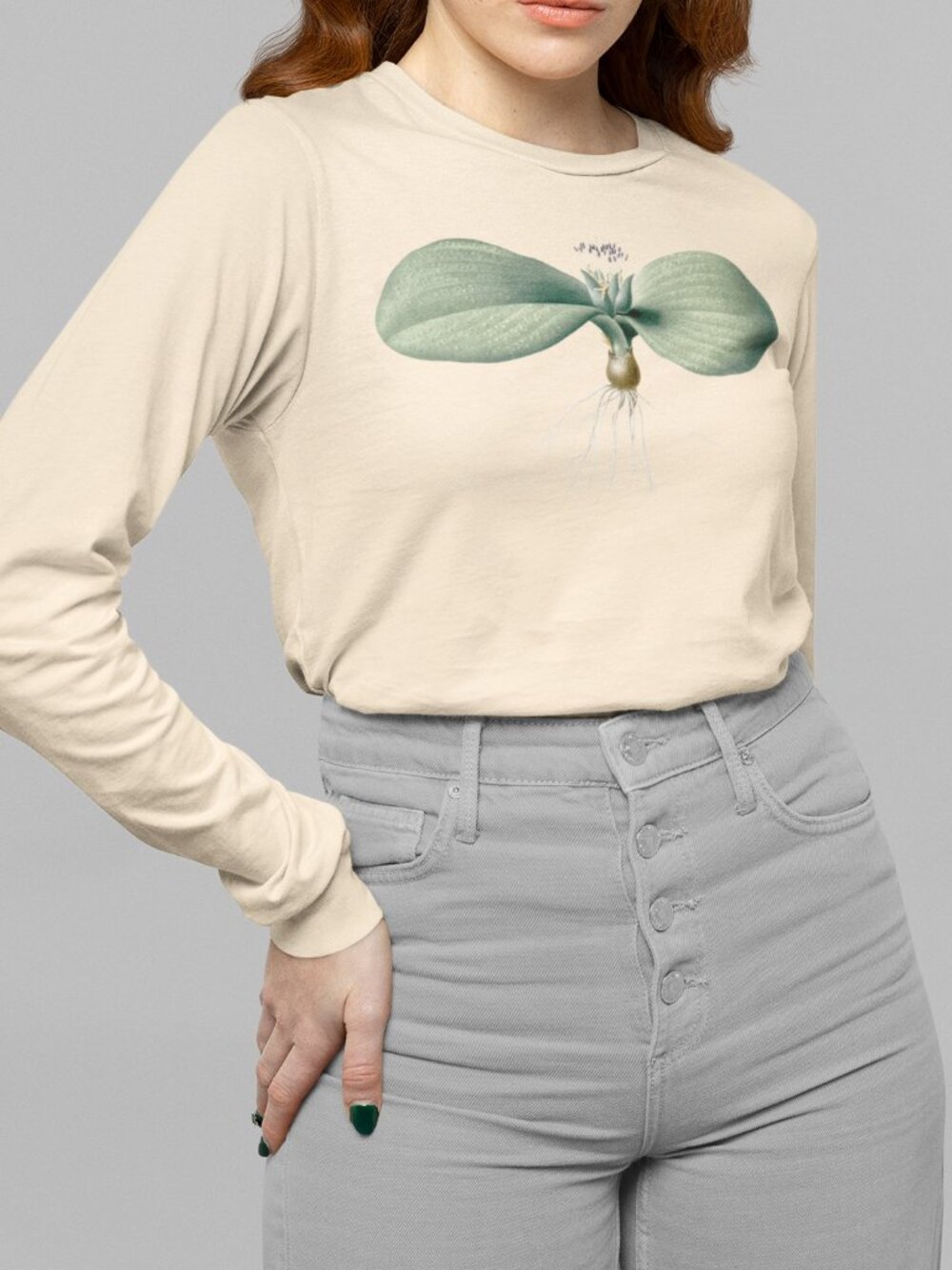 Pustulated Massonia Vintage Floral Print Long Sleeve Graphic Tee T-shirt S-XXL